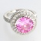 Platinum Overlay Sterling Silver French Pink Cubic Zirconium Ring