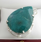 APP: 19.5k Fine Jewelry Designer Sebastian 468.80CT Pear Cut Emerald and Sterling Silver Pendant