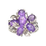 APP: 0.5k Fine Jewelry Designer Sebastian, 2.10CT Oval Cut Amethyst And Sterling Silver Cluster Ring