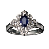 Fine Jewelry Designer Sebastian 0.80CT Blue Sapphire And Topaz  Platinum Over Sterling Silver Ring