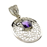 Designer Sebastian 3.97CT Emerald Cut Amethyst Quartz And Platinum Over Sterling Silver Pendant