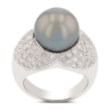 APP: 8.2k *12.0mm Tahitian Pearl and 1.98ctw Diamond 14KT White Gold Ring (Vault_R7_5847)