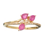 Designer Sebastian 14 KT Gold 0.67CT Pear Cut Ruby and 0.07CT Round Brilliant Cut Diamond Ring