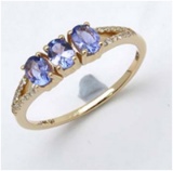 *Fine Jewelry 14K Gold, 1.77CT Tanzanite Oval And White Round Diamond Ring (Q-R19311TANWD-14KY)