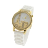 New Ladies Quartz Water Resistant, Stainless Steel, White Rubber Strap Watch