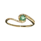 Designer Sebastian 14 KT Gold 0.32CT Emerald and 0.07CT Round Brilliant Cut Diamond Ring