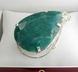 APP: 16.4k Fine Jewelry Designer Sebastian 404.21CT Pear Cut Emerald and Sterling Silver Pendant