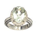 APP: 0.6k Fine Jewelry Designer Sebastian, 3.82CT Oval Cut Green Quartz And Sterling Silver Ring