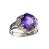 APP: 0.5k Fine Jewelry 3.04CT Oval Cut Purple Amethyst And White Sapphire Sterling Silver Ring