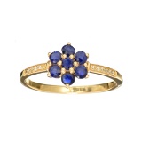 Designer Sebastian 14 KT Gold 0.73CT Round Cut Sapphire and 0.05CT Round Brilliant Cut Diamond Ring