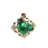 APP: 2.9k Fine Jewelry 14 KT Gold, 10.91CT Free Form Green Emerald And Diamond Pendant