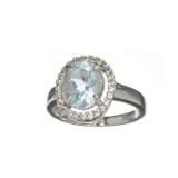 APP: 0.9k Fine Jewelry 1.30CT Oval Cut Aquamarine /White Sapphire And Sterling Silver Ring