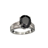APP: 0.9k Fine Jewelry 2.75CT Dark Blue Sapphire And Cubic Zirconia Sterling Silver Ring