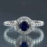 APP: 2.4k *Fine Jewelry 14KT White Gold, 0.64CT Round Brilliant Cut Blue Sapphire And 0.16CT Diamond
