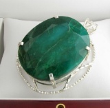 APP: 14.5k Fine Jewelry Designer Sebastian 334.06CT Oval Cut Emerald and Sterling Silver Pendant