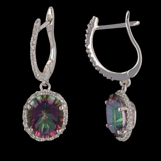 APP: 0.7k *Silver 3.60ctw Oval Mystic Quartz and 0.50ctw White Topaz Earrings (Vault_R8_44297)