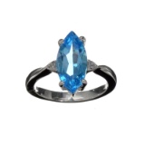 APP: 1.7k Fine Jewelry 3.84CT Blue Topaz And Diamond Platinum Over Sterling Silver Ring