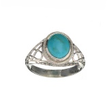 APP: 0.3k Fine Jewelry 1.94CT Cabochon Cut Blue Turquoise And Sterling Silver Ring