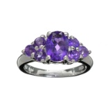 Fine Jewelry 3.00CT Mixed Cut Purple Amethyst Quartz And Platinum Over Sterling Silver Ring