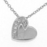 *Fine Jewelry, 18KT White Gold, 0.04CT 7 Diamond Heart 16'' Necklace (GL PESO1129)