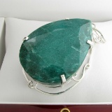 APP: 18.1k Fine Jewelry Designer Sebastian 444.45CT Pear Cut Emerald and Sterling Silver Pendant