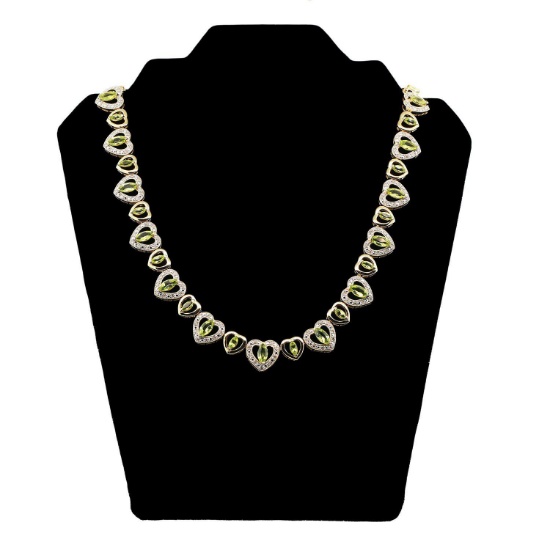 APP: 8.5k *Silver 13.53ctw Peridot and 2.17ctw Diamond Silver Necklace (Vault_R8_41965)