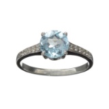 APP: 0.7k Fine Jewelry 1.50CT Round Cut Blue And Colorless Topaz Platinum Over Sterling Silver Ring