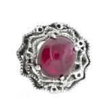 APP: 8.6k 13.99CT Oval Cabochon Ruby and Platinum Over Sterling Silver Ring