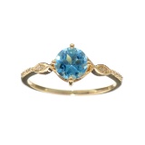 DesignerSebastian 14 KT Gold 1.13CT Round Cut Blue Topaz and 0.03CT Round Brilliant Cut Diamond Ring