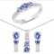 1.54CT Round Cut Tanzanite And White Topaz Sterling Silver Ring, Pendant w/ Chain & Earrings Set