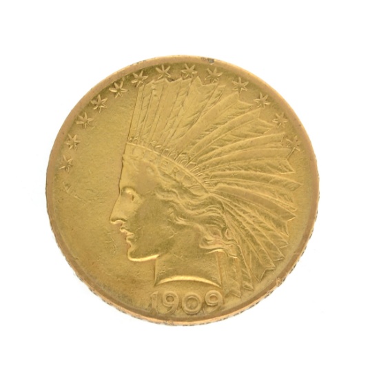 Extremely Rare 1909 $10 U.S. Indian Head Gold Coin