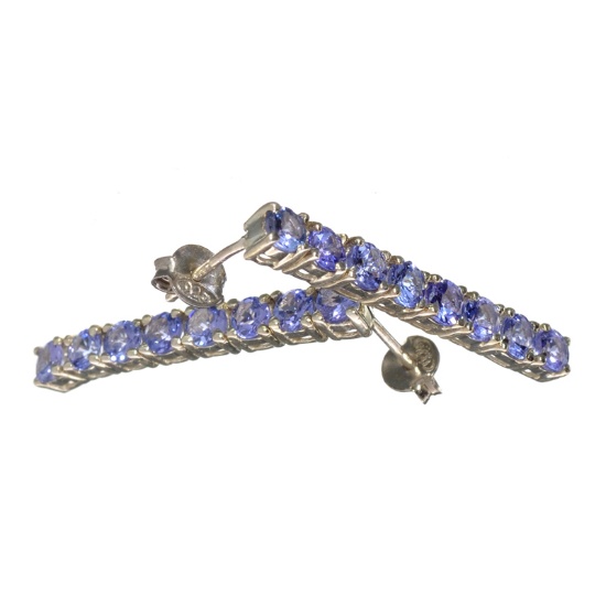 Fine Jewelry 2.74CT Round Cut Violet Blue Tanzanite And Platinum Over Sterling Silver Earrings