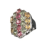 6.36CT Oval Cut Multi-Colored Multi Precious Gemstones And Platinum Over Sterling Silver Ring