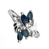 Fine Jewelry Designer Sebastian 1.00CT Blue Sapphire And Topaz  Platinum Over Sterling Silver Ring