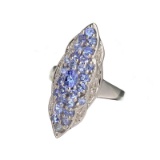 APP: 1.3k Fine Jewelry 0.97CT Oval/Round Cut Tanzanite And White Topaz Over Sterling Silver Ring