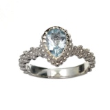 APP: 1k Fine Jewelry 1.45CT Pear Cut Aquamarine Beryl And Platinum Over Sterling Silver Ring