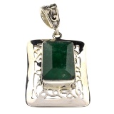 Fine Jewelry Designer Sebastian 20.36CT Rectangular Cut Green Beryl and Sterling Silver Pendant