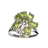 Fine Jewelry Designer Sebastian 2.75CT Oval Cut Green Peridot And Sterling Silver Cluster Ring
