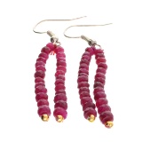 APP: 0.7k 28.00CT Round Cut Bead Ruby And White/Yellow Sterling Silver Earrings