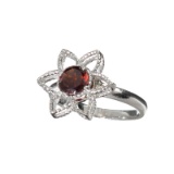 1.41CT Round Cut Almandite Garnet And Colorless Topaz Platinum Over Sterling Silver Ring
