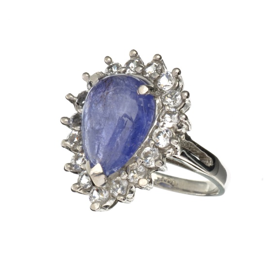 Fine Jewelry 7.75CT Violet Blue Tanzanite And Colorless Topaz Platinum Over Sterling Silver Ring