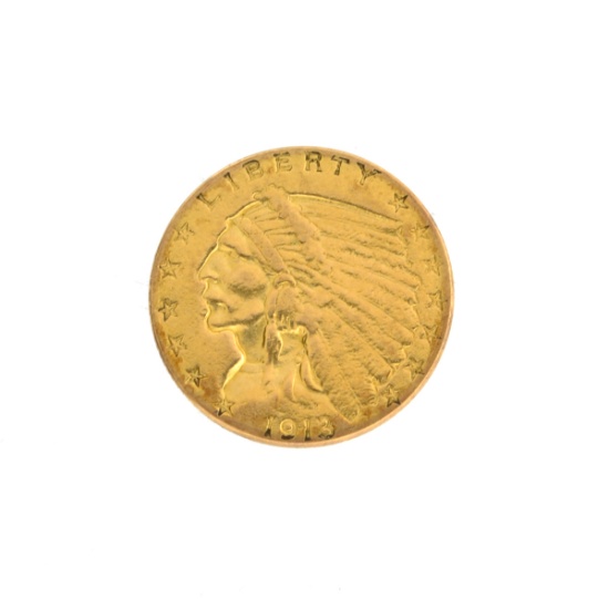 Extremely Rare 1913 $2.50 U.S. Indian Head Gold Coin - Great Investment