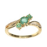 Designer Sebastian 14 KT Gold, 0.62CT Round Cut Emerald and 0.02CT Round Brilliant Cut Diamond Ring