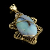 APP: 5.2k 14 kt. Yellow/White Gold, Multi-Colored Fine Boulder Opal And Diamond Pendant