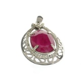 APP: 3.2k Fine Jewelry 11.00CT Oval Cut Ruby And Platinum Over Sterling Silver Pendant