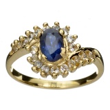 APP: 1.3k 14 kt. Gold, 0.41CT Oval Cut Blue And White Sapphire Ring