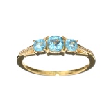 14 KT Gold 0.78CT Square Cushion Cut Blue Topaz and 0.04CT Round Brilliant Cut Diamond Ring