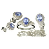 Fine Jewelry 2.50CT Tanzanite Zoisite And Colorless Topaz Platinum Over Sterling Silver, 3 Piece Set