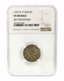 Rare 1937-D 3 Leg Buffalo Nickel VF Details Coin