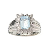 APP: 0.8k Fine Jewelry 0.75CT Emerald Cut Aquamarine And Platinum Over Sterling Silver Ring